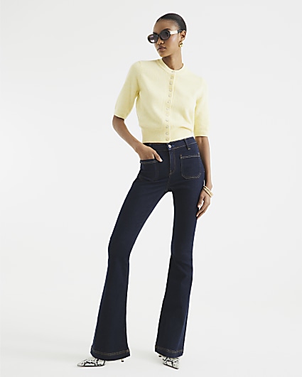 High-waist skinny flare jeans · Cream, Medium Blue · Dressy