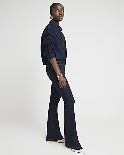 Blue front pocket flared jeans