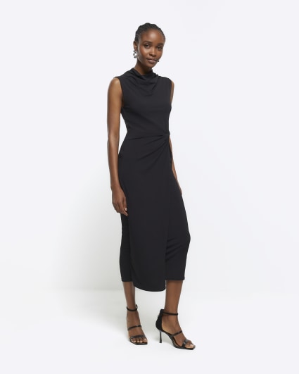 Black cowl tank midi dress