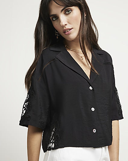 Black lace button up shirt