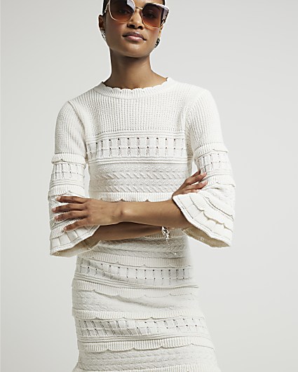 White crochet frill bodycon mini dress