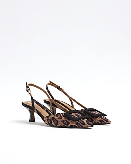Brown Leopard Print Sling Back Court Shoes