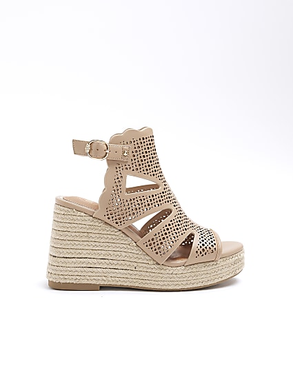 Pink cut out wedge sandals