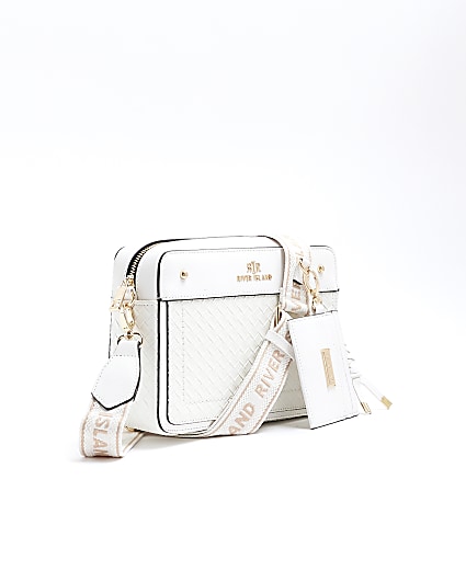 White weave boxy cross body bag