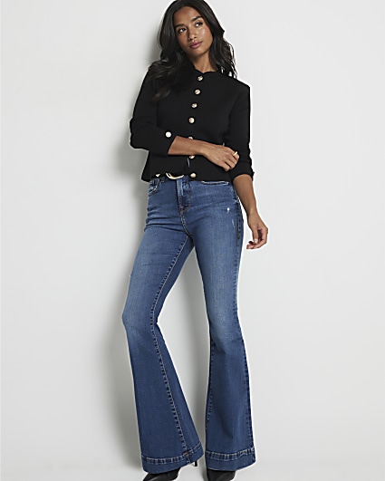 Black mid rise maternity flared jeans