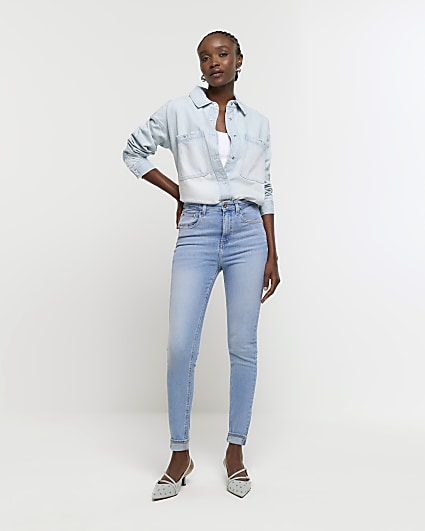 Blue high waisted bum sculpt skinny jeans