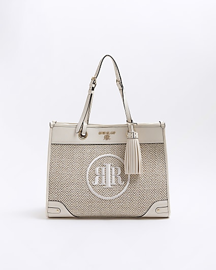 Cream woven shopper bag