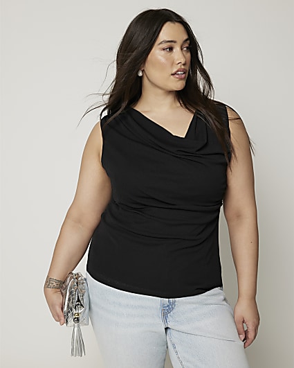 Plus Black Cowl Neck Tank Top