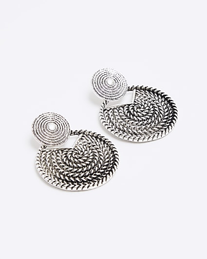 Silver Boho Disc Earrings