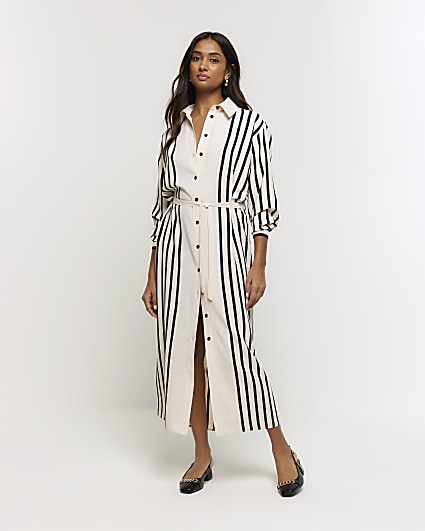 Striped shirt dress black cheap and white