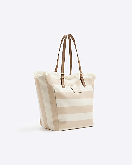 Beige striped beach bag