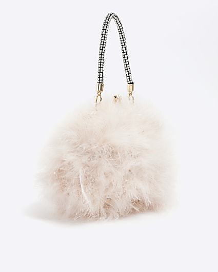 Pink feather clip top cross body bag