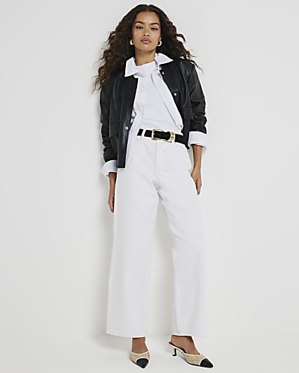Petite white relaxed straight jeans