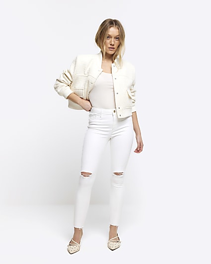 Petite white ripped Molly skinny jeans