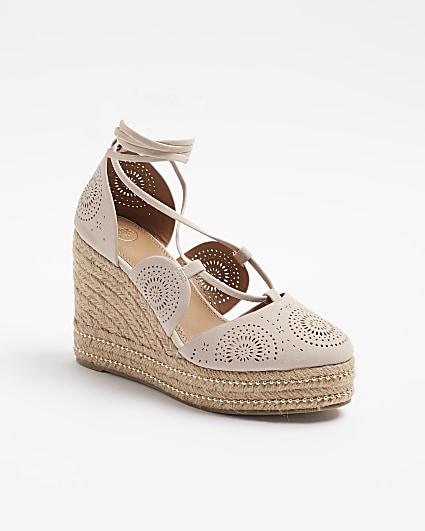 Pink cut out espadrille wedge sandals