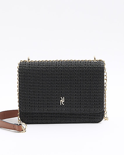 Black raffia shoulder handbag