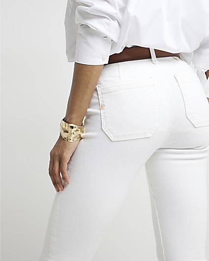 White pocket front flare jeans