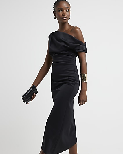 Black bodycon midi dress with sleeves sale