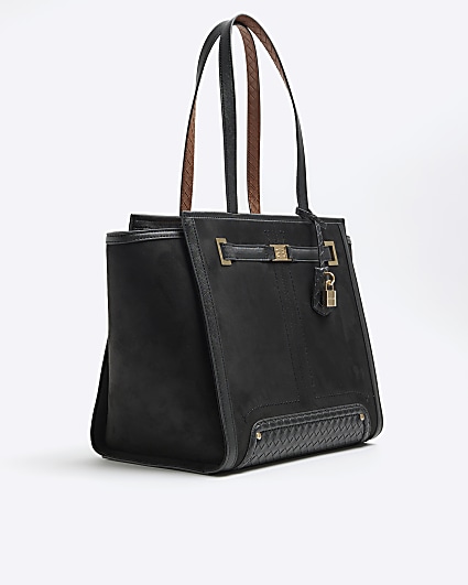 Black suedette locket tote bag