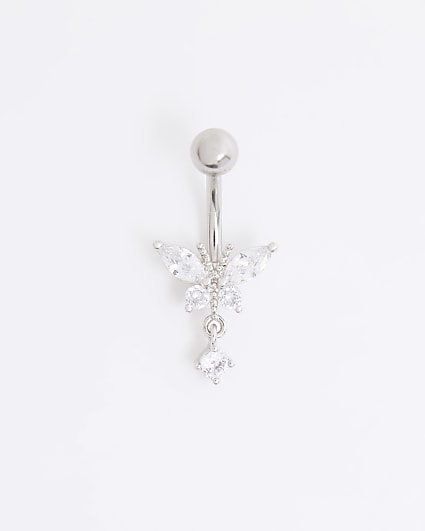 Silver Stainless Steel Butterfly Belly Bar