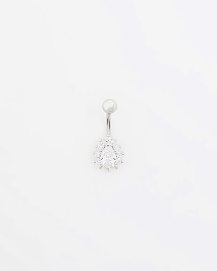 Silver Stainless Steel Diamante Belly Bar