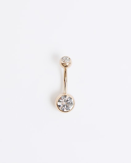 Rose Gold Stainless Steel Diamante Belly Bar