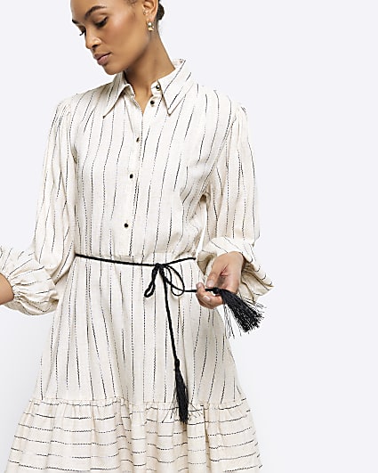 River island tailored dress hot sale with belt in pinstripe