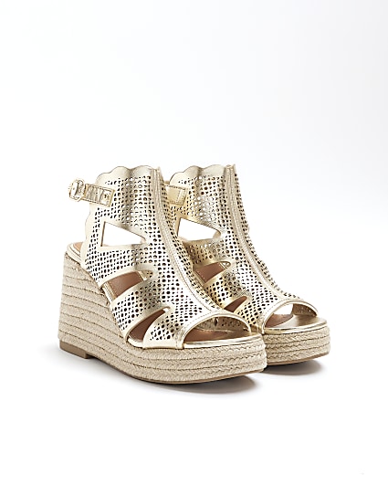 Gold Cut out Wedge Sandals