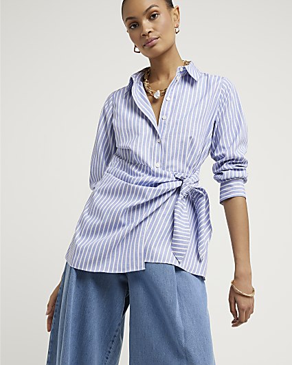 Blue Striped Wrap Shirt