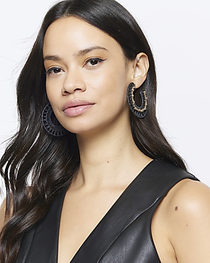 Black Raffia Hoop Earrings