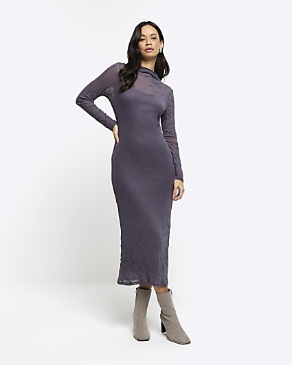 Long grey hotsell bodycon dress