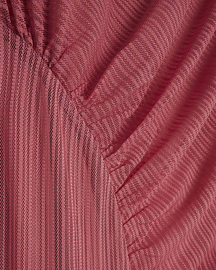 Pink mesh striped bodycon midi dress