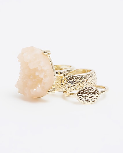 Pink stone textured rings multipack