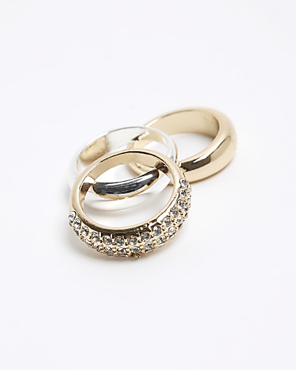 Gold diamante rings multipack