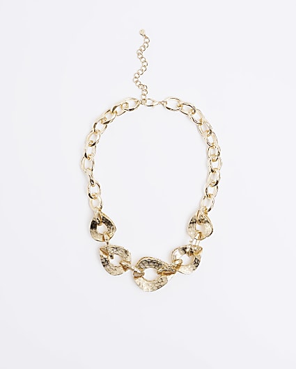 Gold textured chain necklace