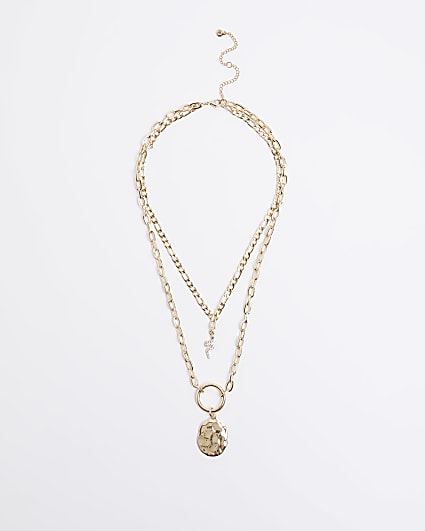 Gold snake pendant multirow necklace