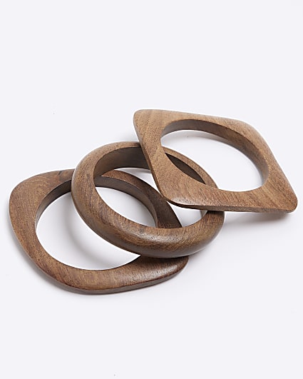 Brown Wooden Bangle Bracelet Multipack