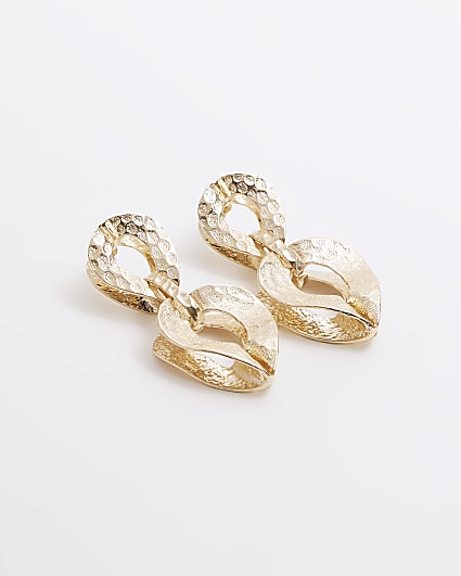 Gold textured chain link drop earrings