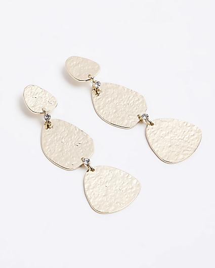 Gold Textured Disc Drops Earrings