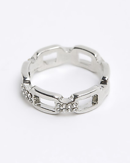 Silver Diamante Chain Link Ring