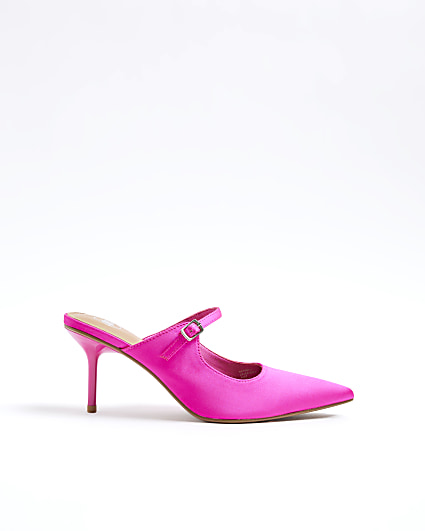 Pink satin mary jane heeled mule shoes