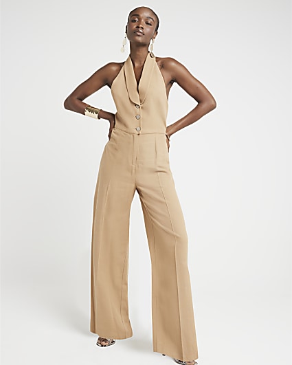 Plus Rust Plisse Cross Front Jumpsuit