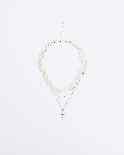 White shell multirow necklace