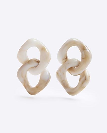Cream resin chain link drop earrings