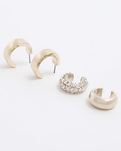 Gold diamante hoop ear cuff multipack