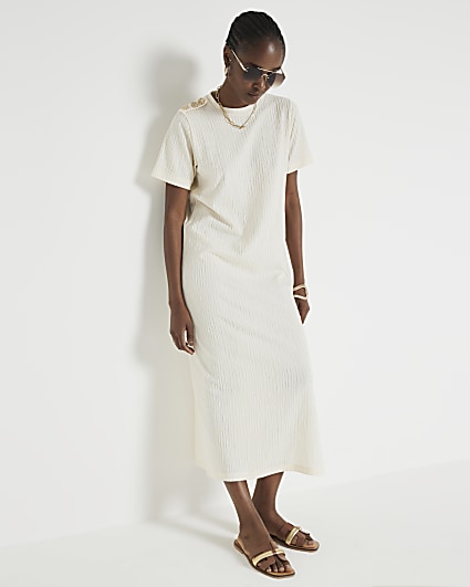 Cream textured midi dress