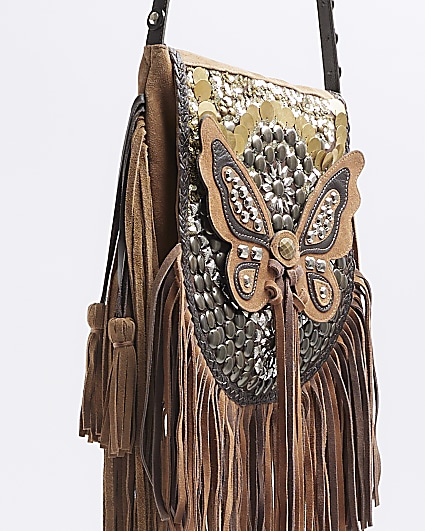 Brown leather butterfly cross body bag
