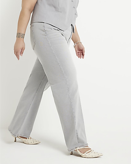 Plus grey mid rise wide leg jeans