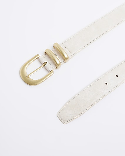 Cream double buckle belt
