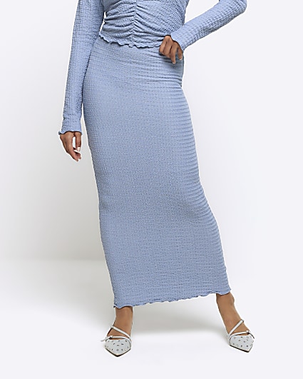 Blue textured midi skirt